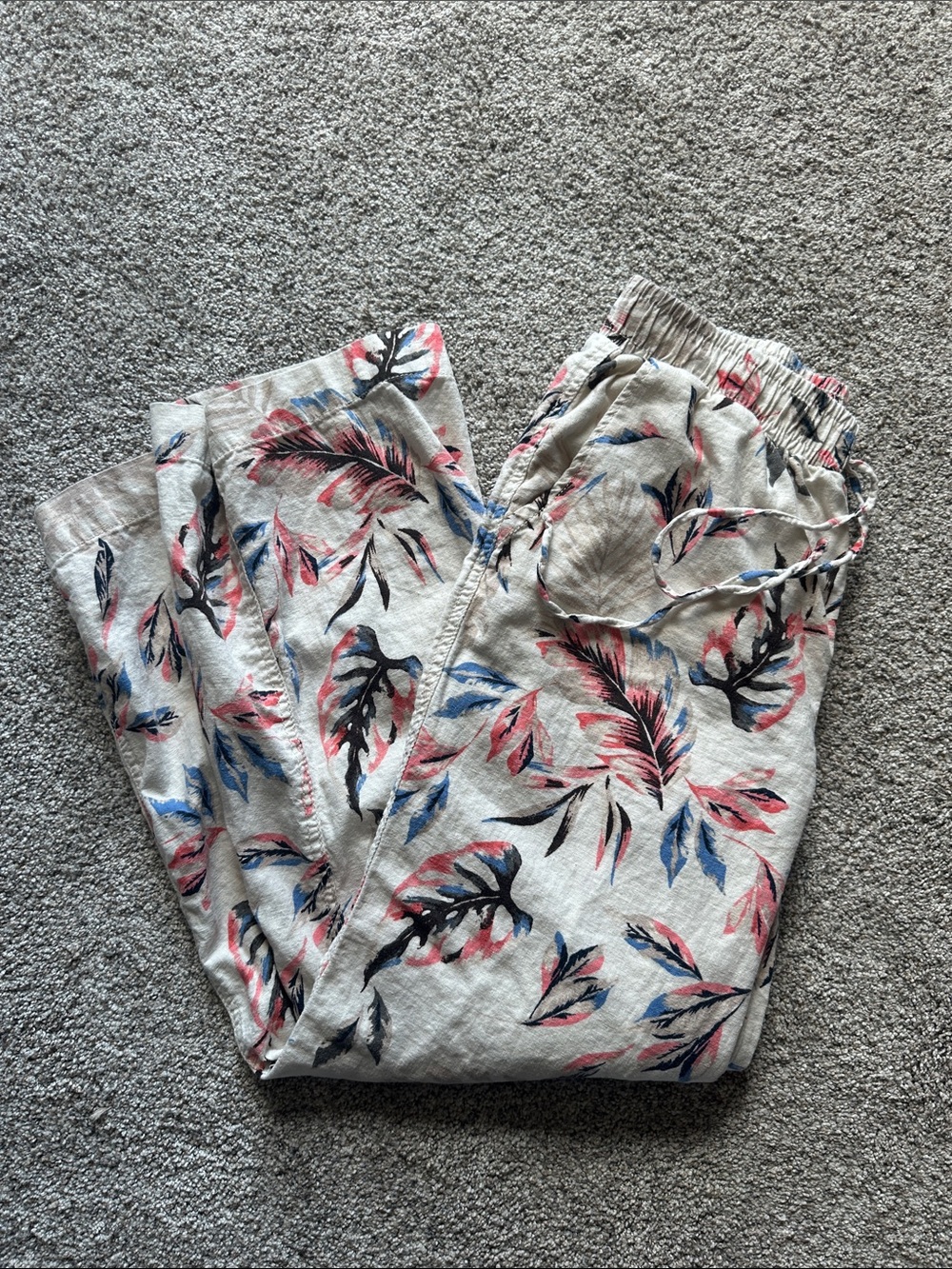 Briggs Linen Pants with Pink & Blue Leaf Print